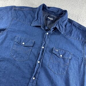 Wrangler Chambray Pearl Snap Western Shirt Mens 3x Short Sleeve Button Up Pocket